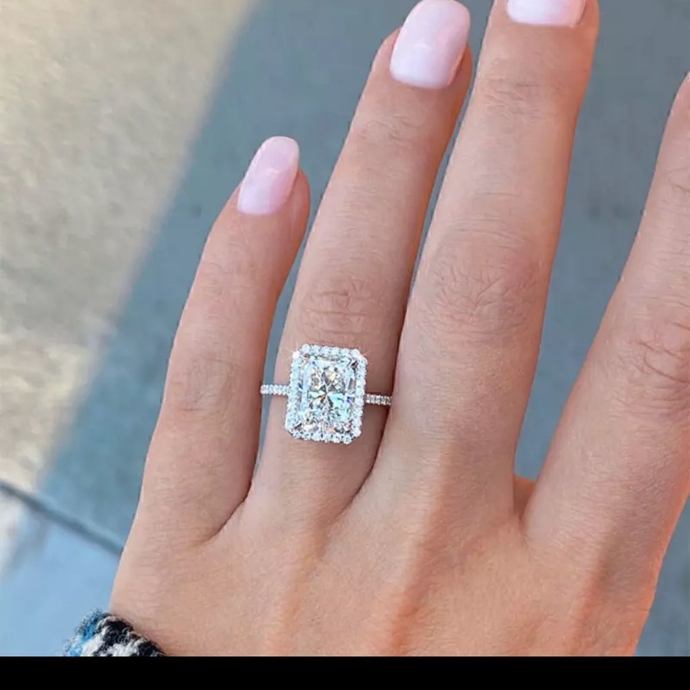 𝅺RECTANGULAR Cubic Zirconia Ring Simple Geometric Square Shaped